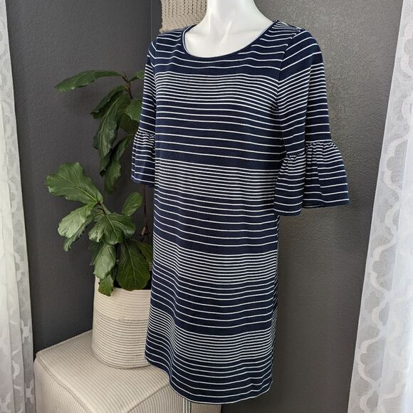 Max Studio Ruffled Short Bell Sleeve Striped Dress Size Small - Picture 2 of 10